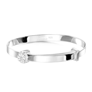 Children's Silver & Diamond Daisy Expandable Bangle