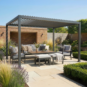 Maze - Jupiter 3m x 4m Aluminium Pergola Frame & Manual Operated Galvanised Steel Roof Louvres - Grey