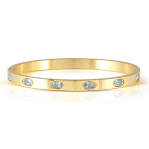 Pretty Stainless Steel Gold Plated Blue Oval CZ Bangle