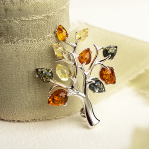 Tempest Wald Silver Mixed Amber Tree Brooch