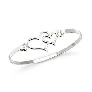 Signature Silver Large Double Heart Bangle