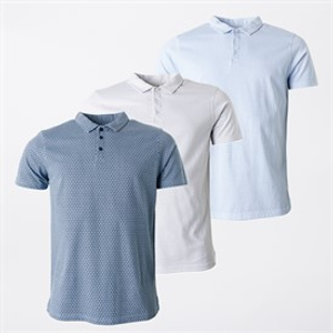 Onfire Mens Geo Print Three Pack Polo Shirts Blue