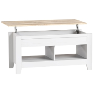 HOMCOM Mesa de Centro Elevable con Encimera Elevable y Espacio Oculto de Almacenaje 105x50x49 cm Blanco y Natural