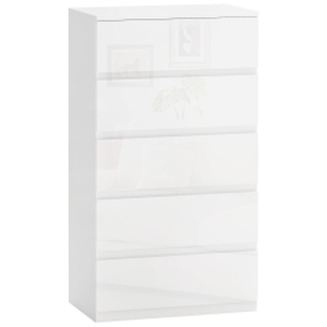 HOMCOM Cómoda con 5 Cajones Diseño Anti-vuelco Cajonera para Salón Pasillo 55x33x100 cm Blanco Brillante