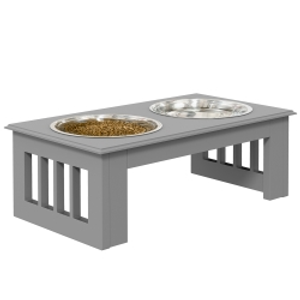 PawHut Comedero Elevado para Perros con 2 Cuencos Extraíbles de Acero Inoxidable 44x24x15 cm Gris