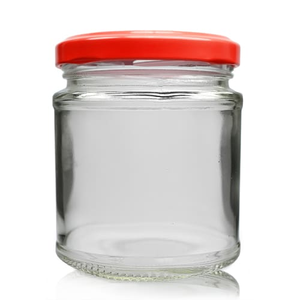 199ml Clear Glass Panel Jar With Lid - Red