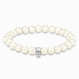 Classic Charm Club Silver Freshwater Pearl Charm Bracelet