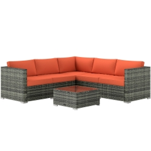 Outsunny Four-Piece Rattan Sofa Set - Orange/Grey