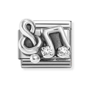 Classic Silver CZ Treble Clef & Beam Note Charm