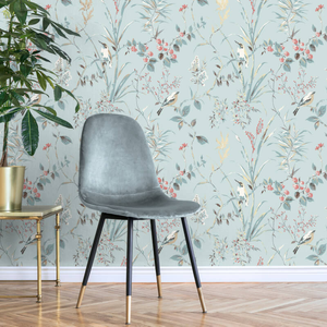 Crown Mariko Floral Treebird Blue Metallic Wallpaper - M1856