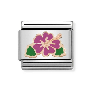 Classic Rose Gold Fuchsia Hibiscus Charm