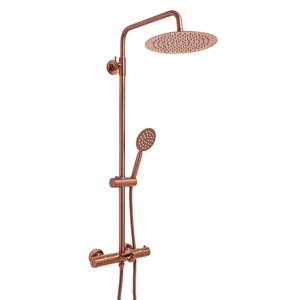 Milano Arlo - Modern Thermostatic Bar Shower Valve with Bath Spout, Round Shower Head and Hand Shower - Brushed Copper