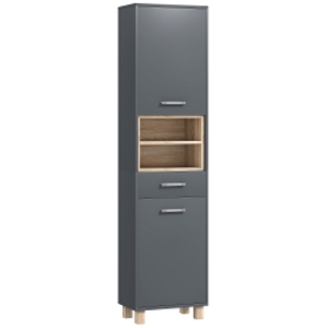 HOMCOM Tall Bathroom Storage Cabinet with MDF Triamine Board and Waterproof Sticker - Matte Grey