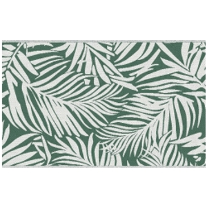 Outsunny Reversible Outdoor RV Rug, 1.5 x 2.4m Patio Floor Mat, Waterproof Plastic Straw Rug for Garden, Deck, Picnic, Beach, Camping, Green Leaves, Green and White