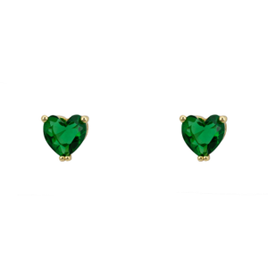 Asscher Cut Heart Stud Earrings Gold Emerald
