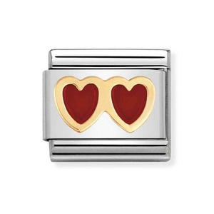 Classic Gold & Enamel Red Double Heart Charm