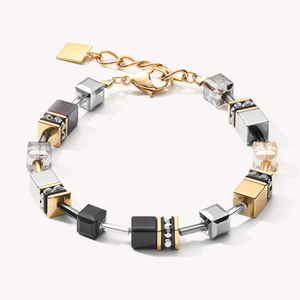 Iconic GEOCUBE Bracelet Gold Plated, Grey & Black