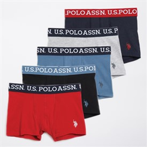 U.S. POLO ASSN. Boys Five Pack Waterfall Boxer Trunks Dark Sapphire Navy