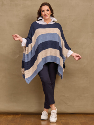 Avery Knitted Poncho - Navy Mix