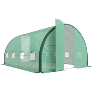 Outsunny 4 x 3 m Polytunnel Greenhouse, with Windows and Doors - Green