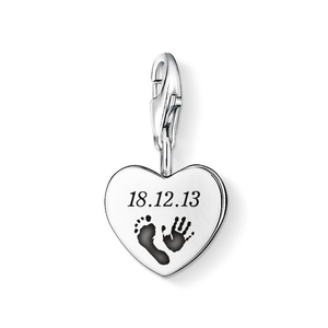 Classic Silver Small Heart Handprint/Footprint Engraving Charm