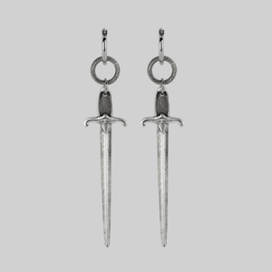 DEMISE. Sword Drop Hoop Earrings - Silver - Silver