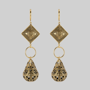 AMPHITRITE. Ornate Teardrop Hoop Earrings - Gold