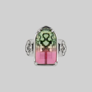 ALTAR. Gothic Arch Tourmaline Glass Ring - Silver - Silver / XLarge