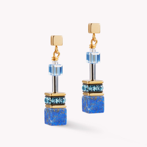 DELUXE GEOCUBE Earrings Gold Plated Blue Lapis Lazuli
