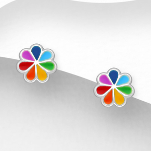Signature Silver Colourful Flower Enamel Stud Earrings