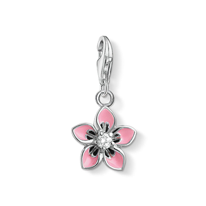 Classic Silver Zirconia Pink Flower Charm