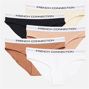 French Connection Womens FCUK Five Pack Briefs Black/White/Mocha/Rose/Peach