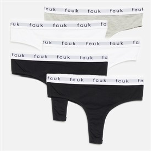 French Connection Womens FCUK Five Pack Thongs Black/Grey/White Multi 2