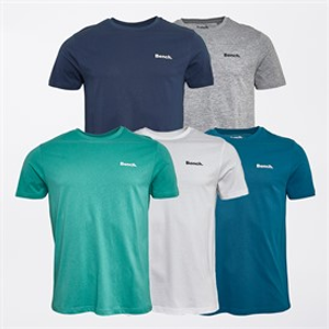 Bench Mens Latta Five Pack T-Shirts Navy/Petrol Blue/White/Sea Green/Grey Marl