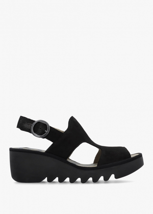 Baif Black Suede Mid Wedge Sandals