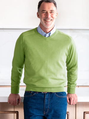 Green Cotton V Neck Sweater