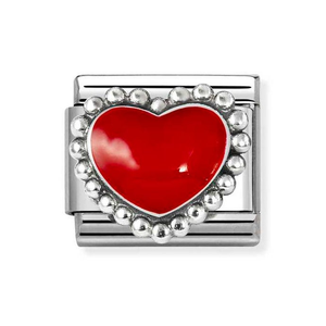 Classic Silver Red Raised Heart Charm