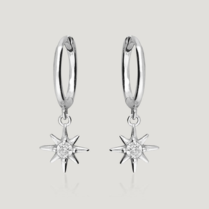 CANDY Sky Silver CZ Star Huggie Hoop Earrings