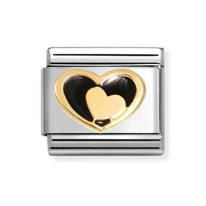 Classic Gold Black Heart-In-Heart Enamel Charm