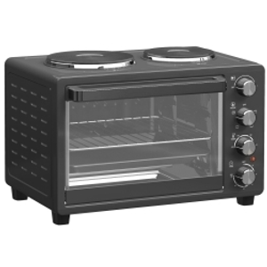 NETTA 28L Toaster Oven with Double Hotplate, 1600W Countertop MIni Oven with 60 Minute Timer & 230°C Temp Control, Baking Tray & Wire Rack, Black