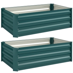 Outsunny Set of Two 100 x 60cm Steel Planter Boxes -Green