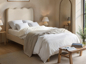 Flair Ellis Single Fabric Bed with Cloud Headboard Navy