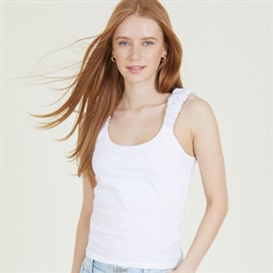 French Connection Womens Ruched Strap Mix Vest Linen White