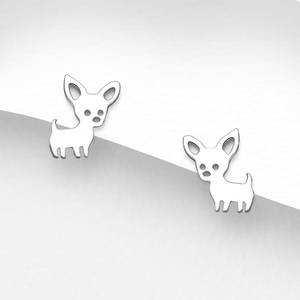 Signature Silver Chihuahua Dog Stud Earrings