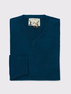 Navy Cotton V Neck Jumper