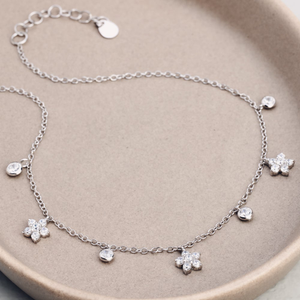 Tempest Meadow Silver CZ Flower Anklet