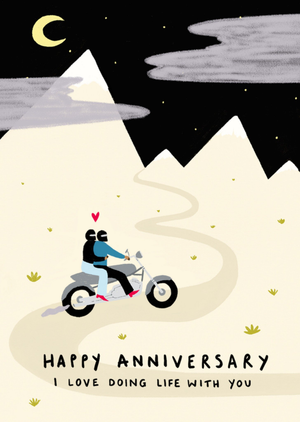 I Love Doing Life With You Illustrated Couple On Motorbike Anniversary Card