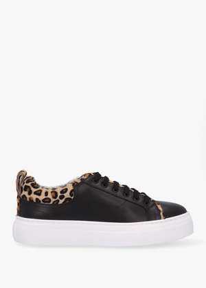 Panny Black Leather Leopard Trainers