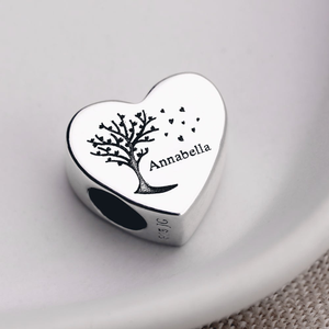 Signature Silver Heart Leaves & Name Heart Charm