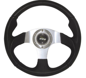 M34M3PS - Defender Moulded Steering Wheel by Mountney - 340mm with Ergonomic Grip in Black with Silver Centre - Available in Vinyl or Leather